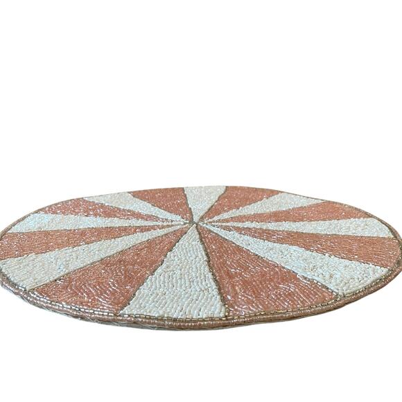 Max Studio Pink & White Candy Stripe Beaded Placemats 15in Set of 2 Holiday New - Picture 4 of 15